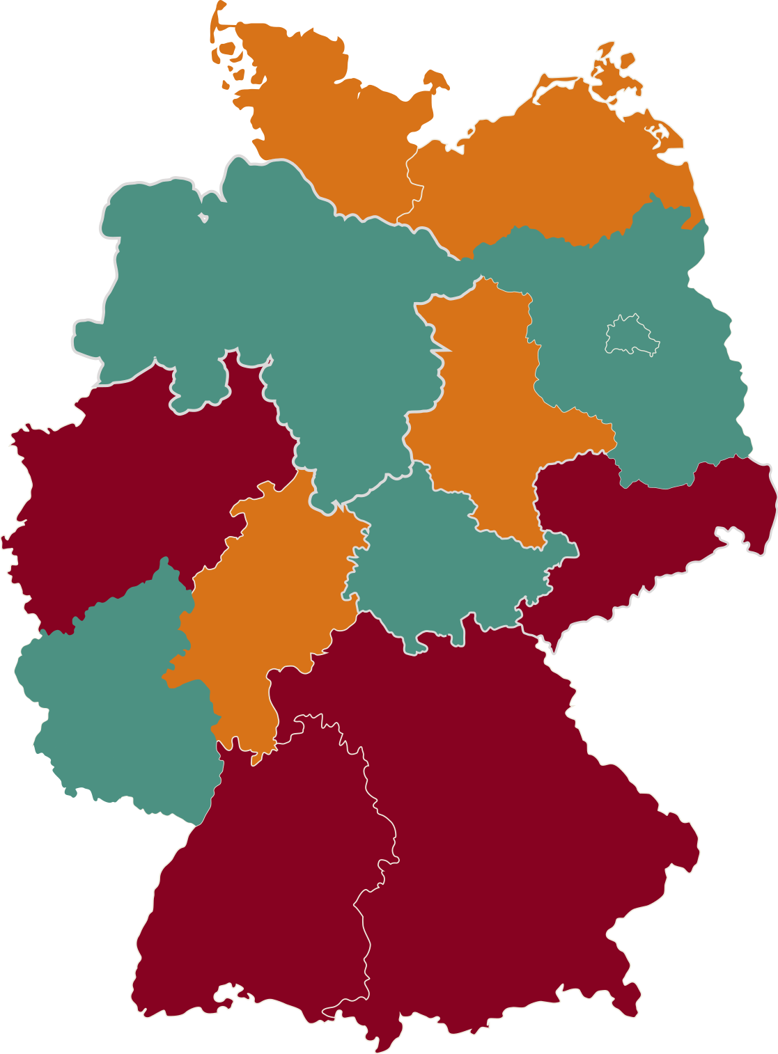 Deutschlandkarte mit den Bundesländern, in denen Bildungsurlaub möglich ist